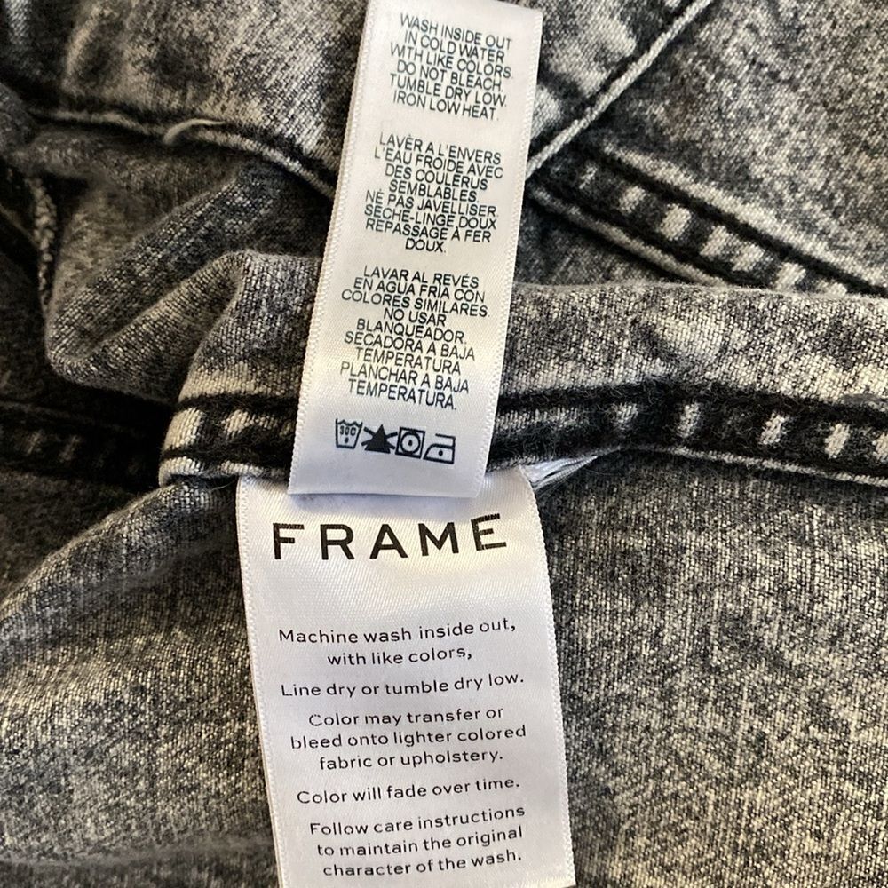 Frame Denim Black & Grey Acid Wash Cropped Jean Jacket w Raw Frayed Hem - Picture 7 of 7